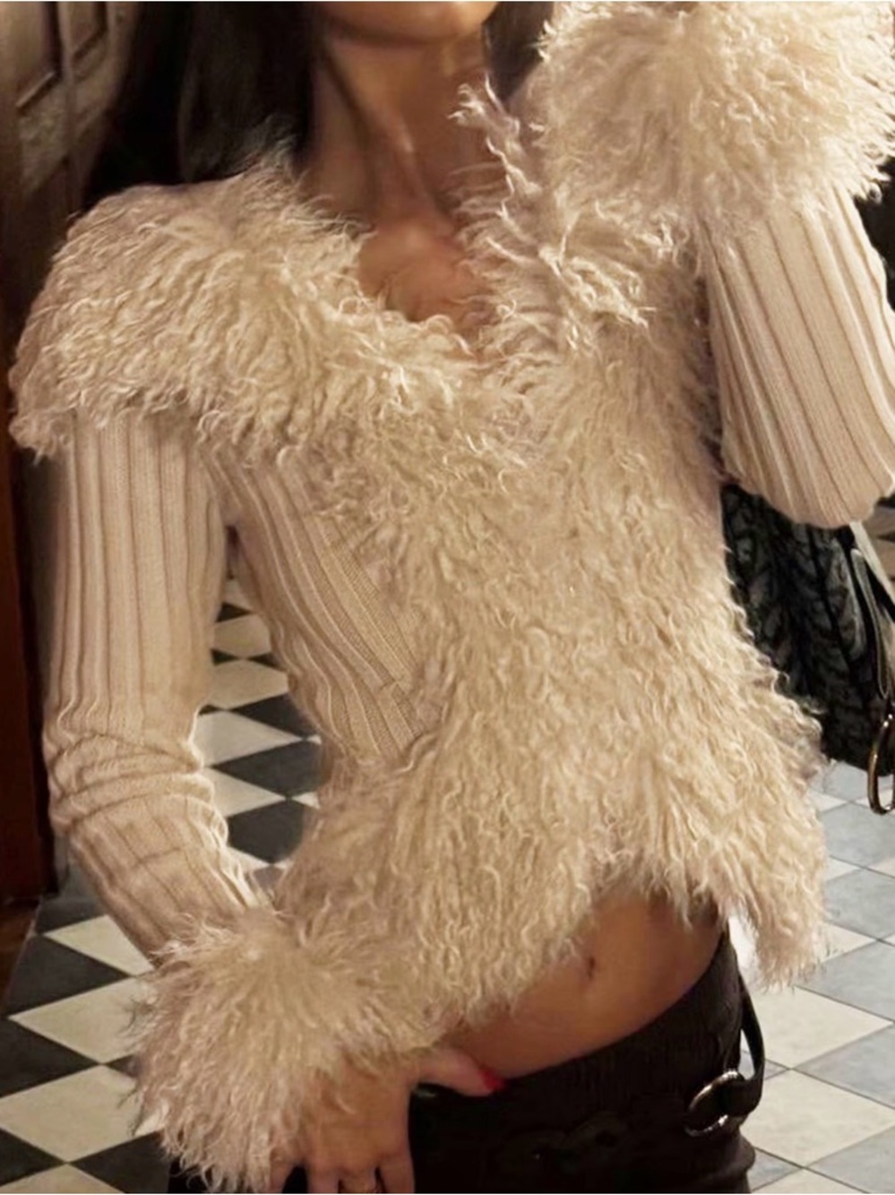 Faux-Fur Trim Ivory Zip-Up Jacket NWOT